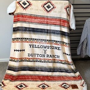 Cozy fleece lined Yellowstone Dutton Ranch Cream and Black Blanket 70x60